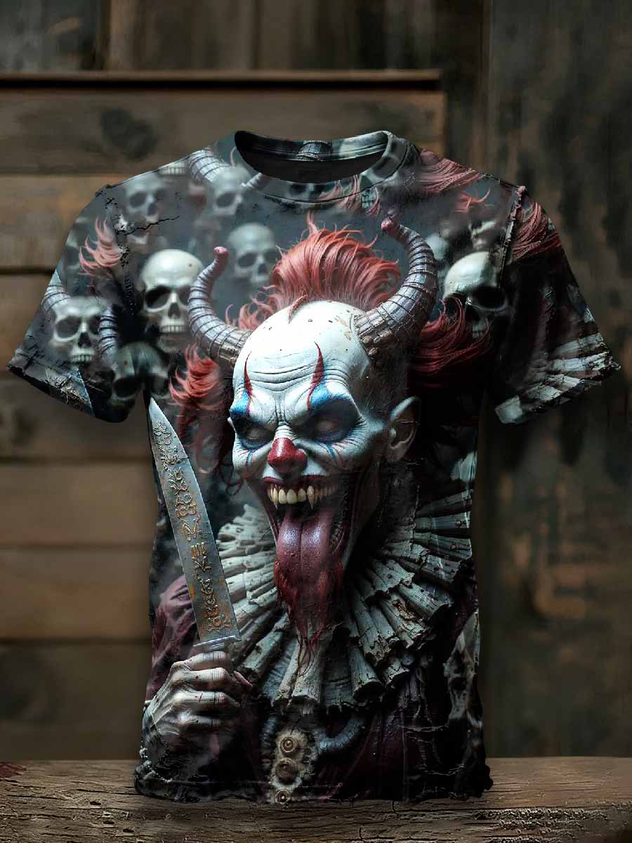 Halloween Scary Clown Pattern Loose T-Shirt