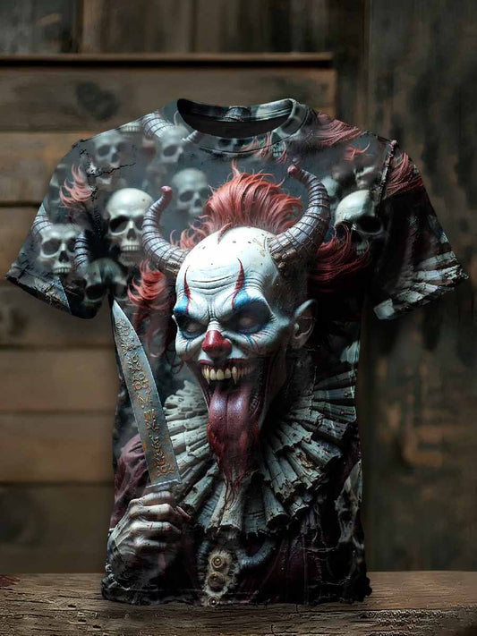 Halloween Scary Clown Pattern Loose T-Shirt