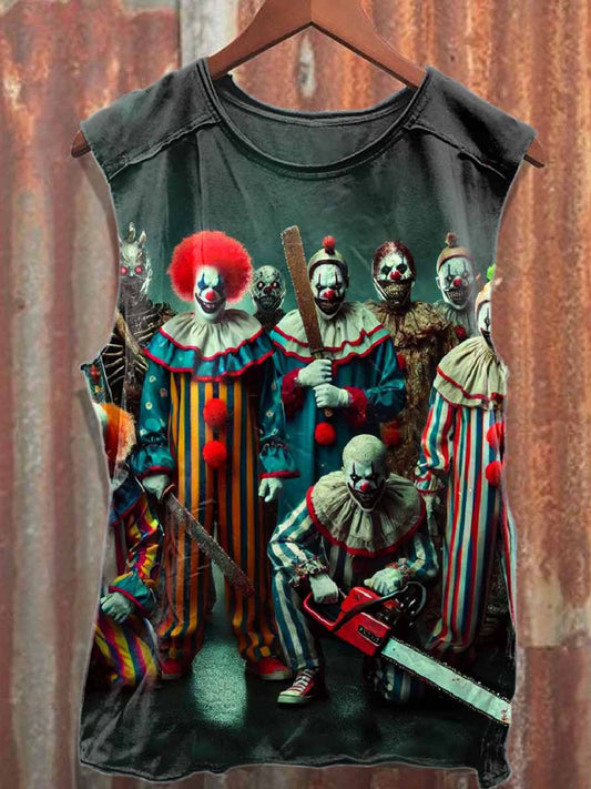 Retro Clown Print Casual Cotton Tank Top