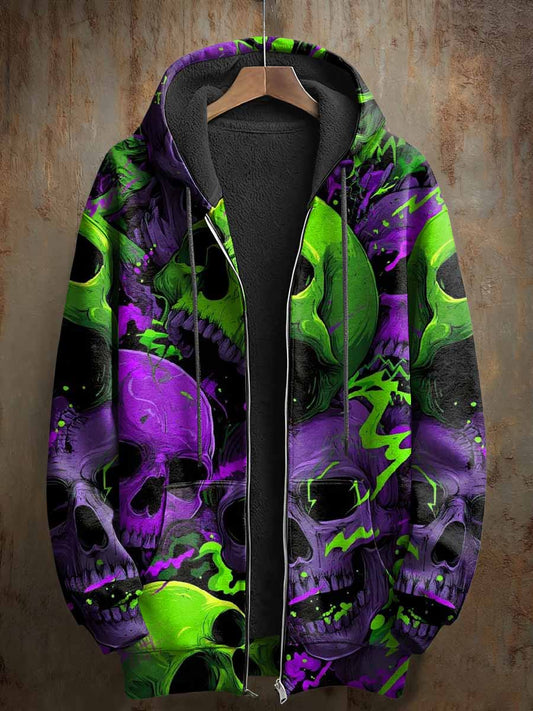 Retro Skull Art Pattern Casual Hooded Coat