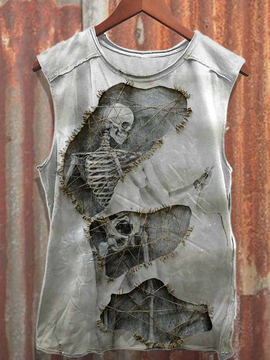 Retro Abstract Collage Pattern Loose Cotton Tank Top