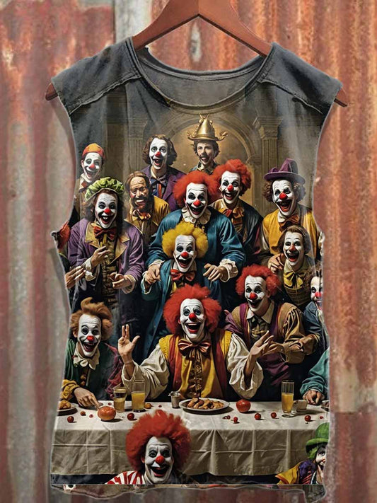 Retro Clown Print Casual Cotton Tank Top