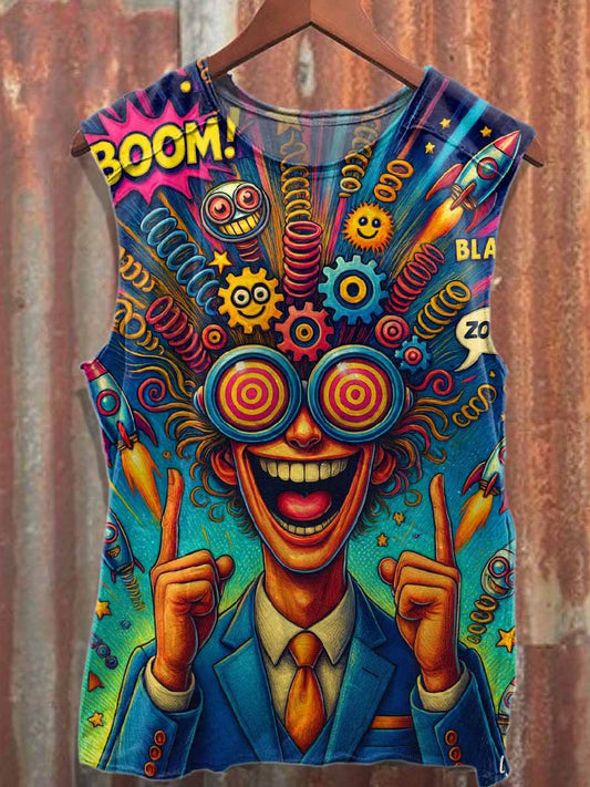 Colorful Dream Pattern Casual Loose Cotton Tank Top