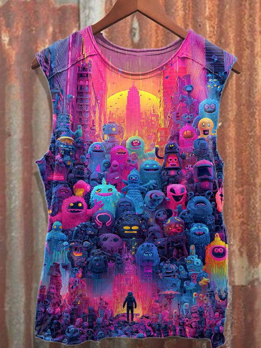 Colorful Dream Pattern Casual Loose Cotton Tank Top