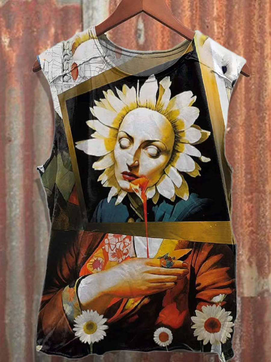 Retro Abstract Graffiti Pattern Loose Cotton Tank Top