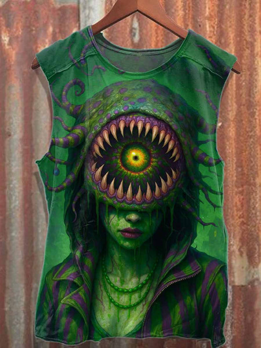 Retro Halloween Horror Themed Loose Cotton Tank Top