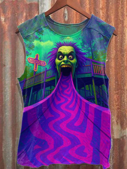 Retro Halloween Horror Themed Loose Cotton Tank Top