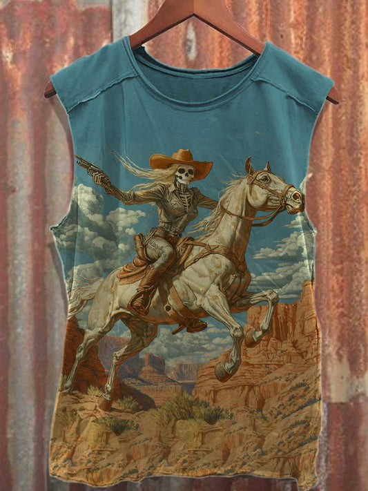 Retro Wild West Print Casual Cotton Tank Top