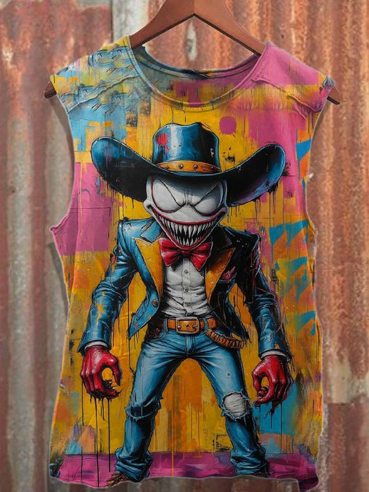 Retro Graffiti Print Casual Cotton Tank Top