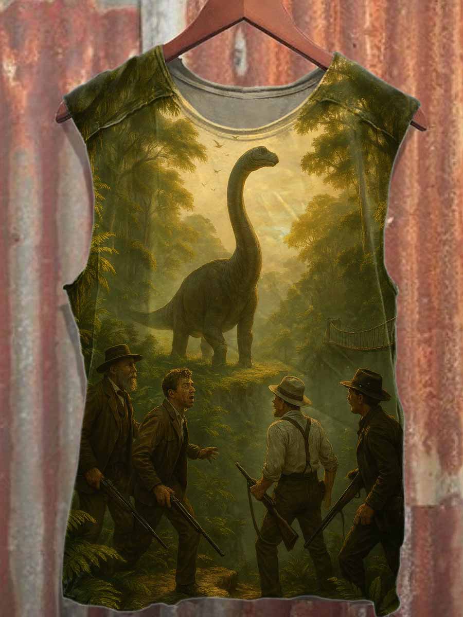 Retro Explorer Print Casual Cotton Tank Top