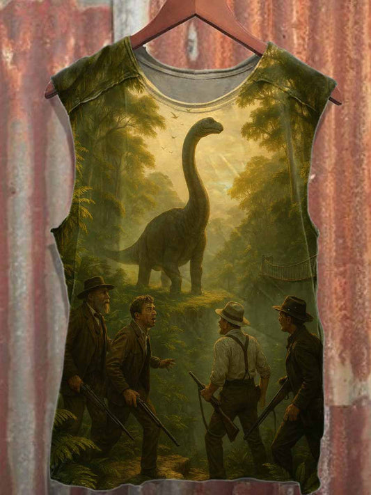 Retro Explorer Print Casual Cotton Tank Top