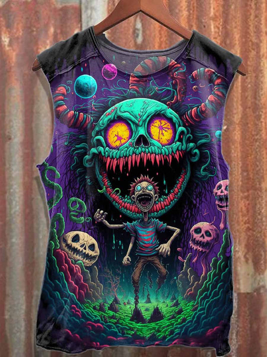 Retro Graffiti Print Casual Cotton Tank Top