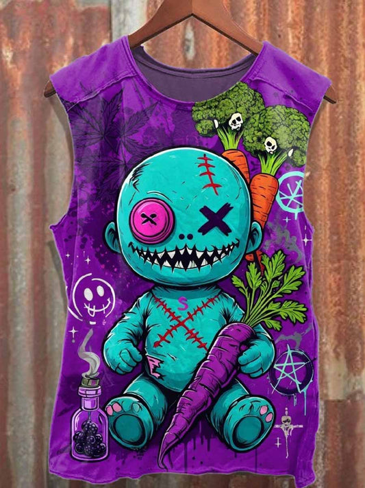 Retro Graffiti Print Casual Cotton Tank Top