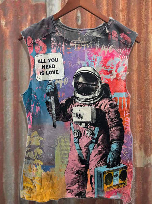 Retro Graffiti Print Casual Cotton Tank Top