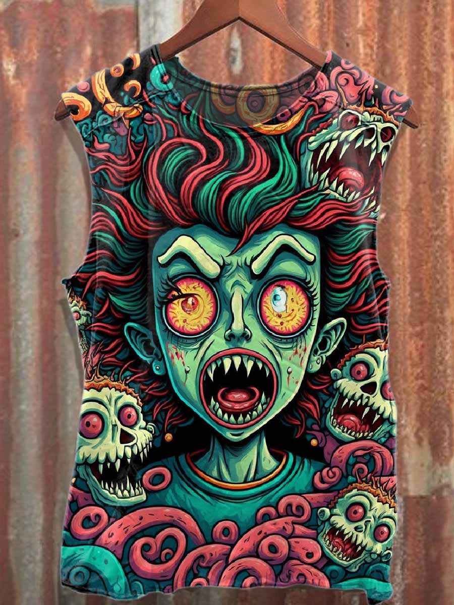 Retro Graffiti Print Casual Cotton Tank Top