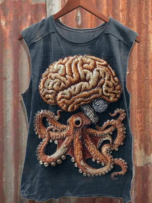 Retro Graffiti Print Casual Cotton Tank Top