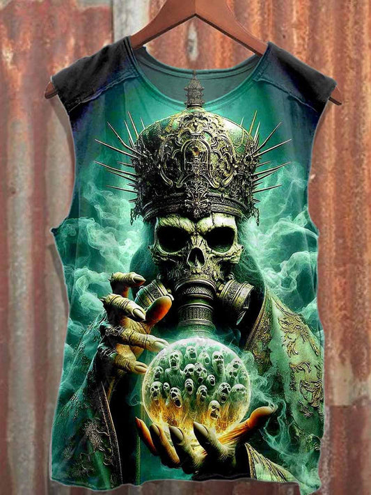 Retro Graffiti Skull Print Casual Cotton Tank Top