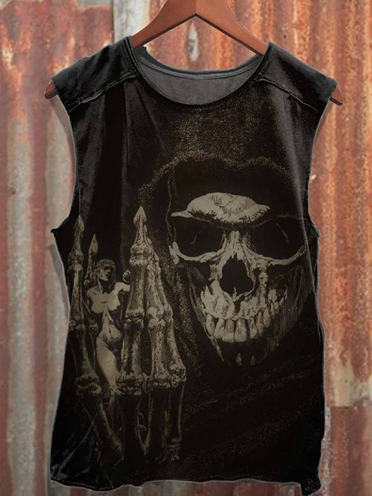 Gorgeous Skull Pattern Printed Casual Loose Tank Top