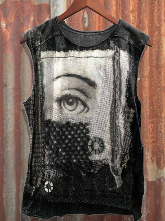 Retro Graffiti Print Casual Cotton Tank Top