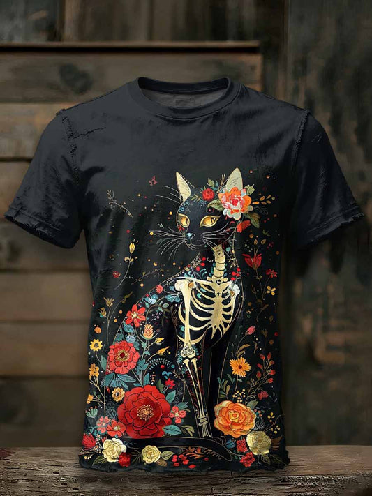 Halloween Cat Print Loose T-Shirt