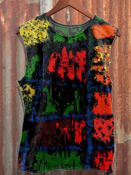 Retro Graffiti Print Loose Cotton Tank Top
