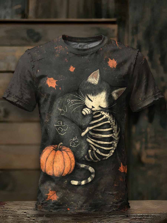 Halloween Cat Print Loose T-Shirt