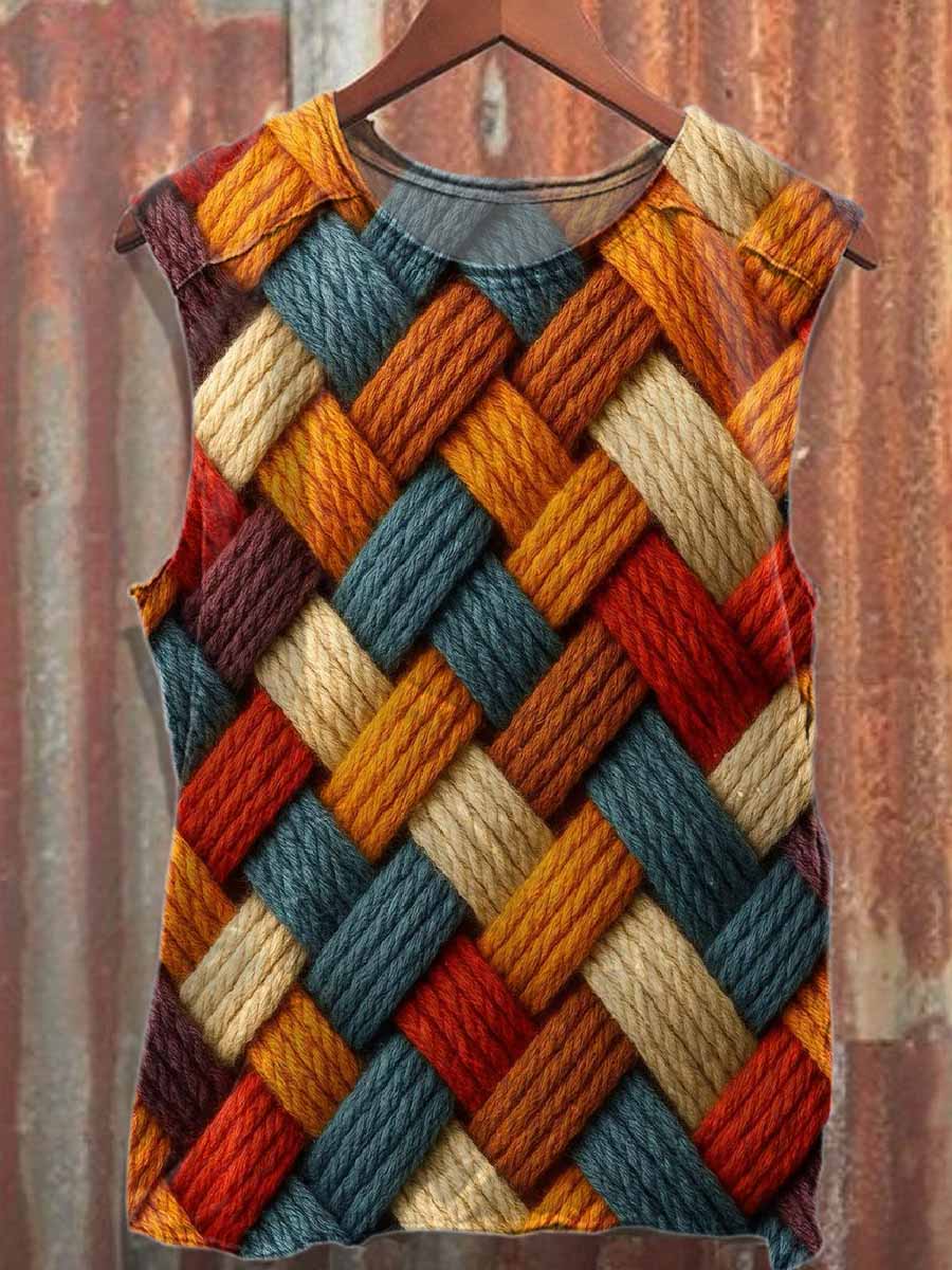 Retro Graffiti Print Loose Cotton Tank Top