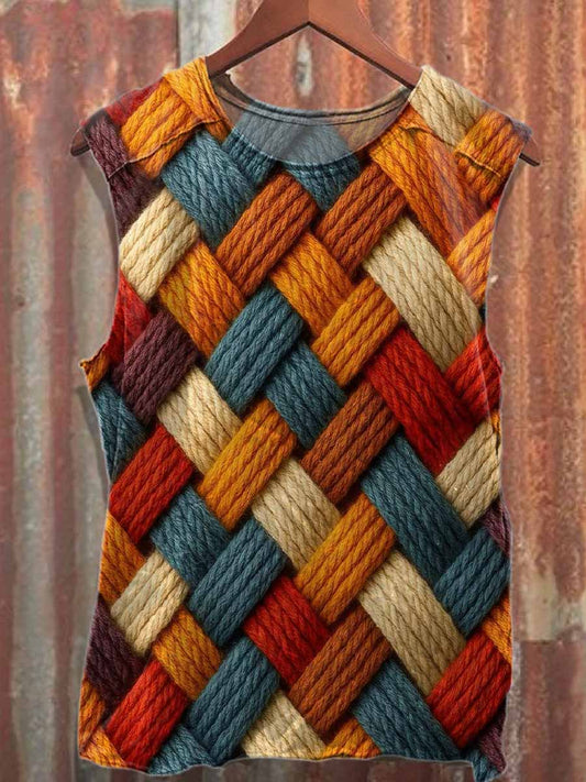 Retro Graffiti Print Loose Cotton Tank Top
