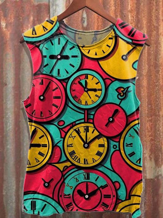 Retro Graffiti Print Loose Cotton Tank Top