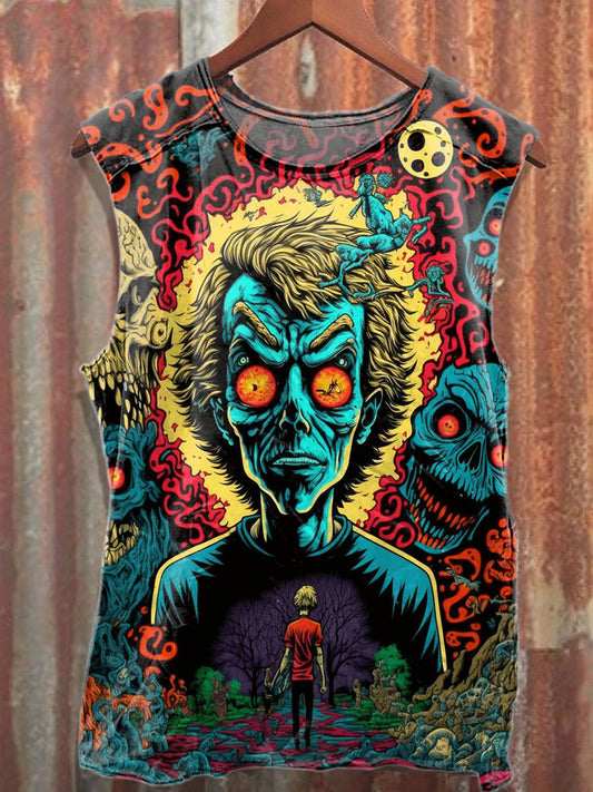 Retro Graffiti Print Casual Cotton Tank Top