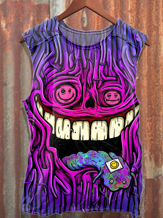 Retro Graffiti Print Casual Cotton Tank Top