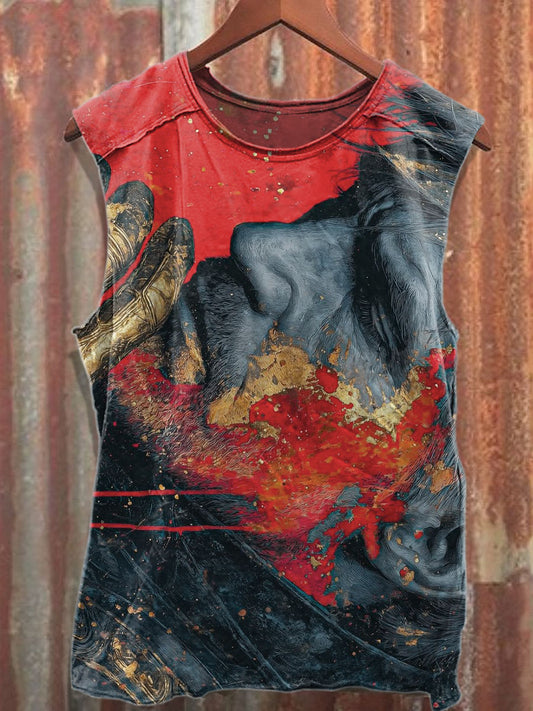 Retro Graffiti Print Casual Cotton Tank Top