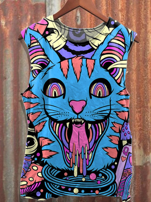 Retro Graffiti Print Casual Cotton Tank Top