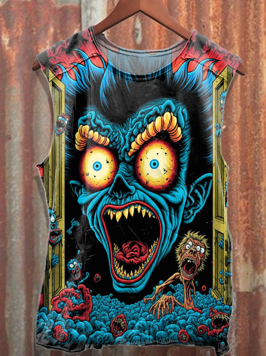 Retro Graffiti Print Casual Cotton Tank Top
