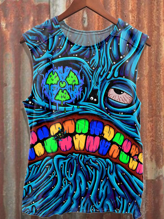 Retro Graffiti Print Casual Cotton Tank Top
