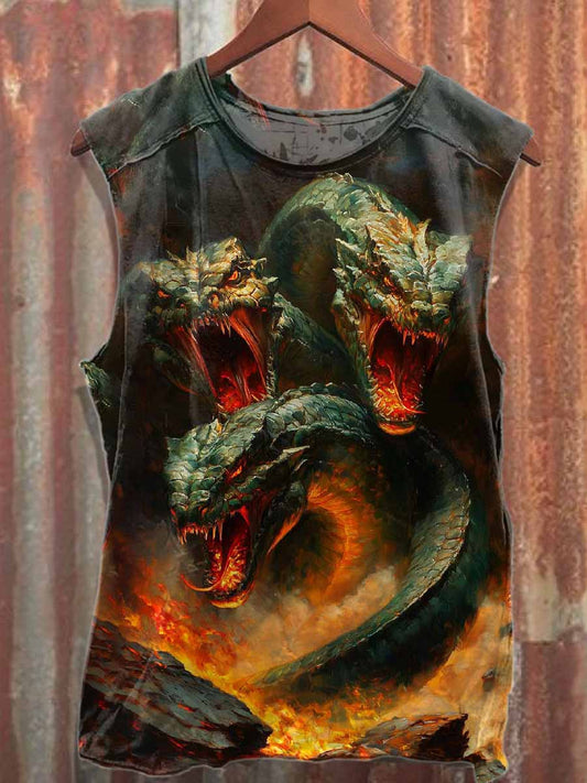 Retro Snake Print Loose Cotton Tank Top