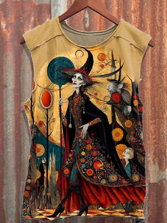 Retro Graffiti Print Loose Cotton Tank Top
