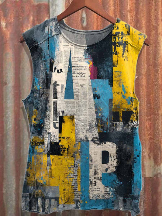 Retro Graffiti Print Loose Cotton Tank Top