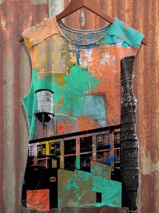 Retro Graffiti Print Loose Cotton Tank Top