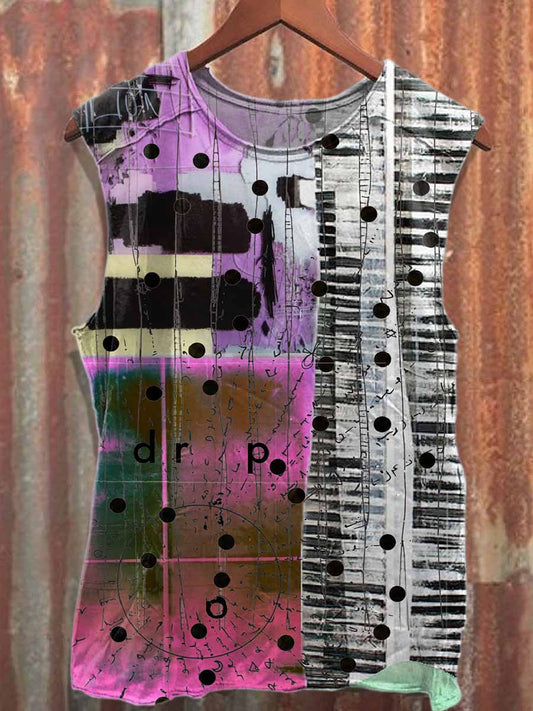 Retro Graffiti Print Loose Cotton Tank Top