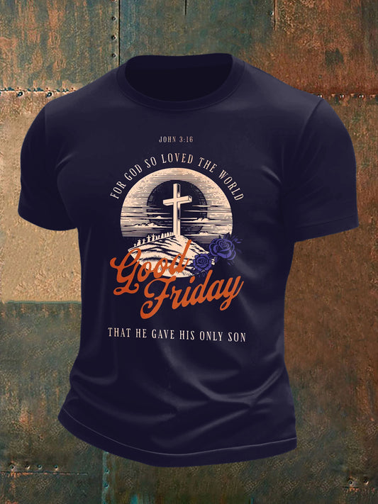 Men's Sunset and Cross-Print Short-Sleeved T-Shirt