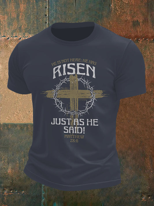 Men's Cross Thorn and Prayer Print Short Sleeve T-Shirt