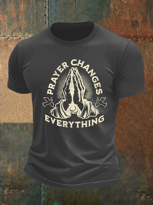 Men's Palm Prayer Print Short Sleeve T-Shirt