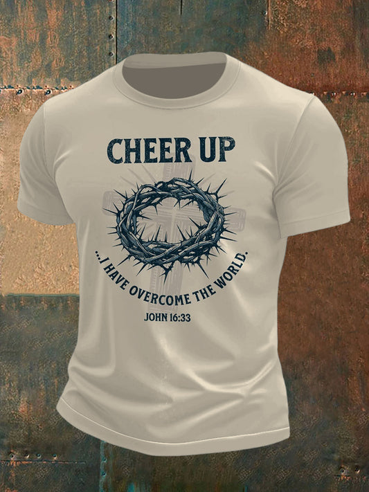 Men's Cross Thorn Print Short Sleeve T-Shirt