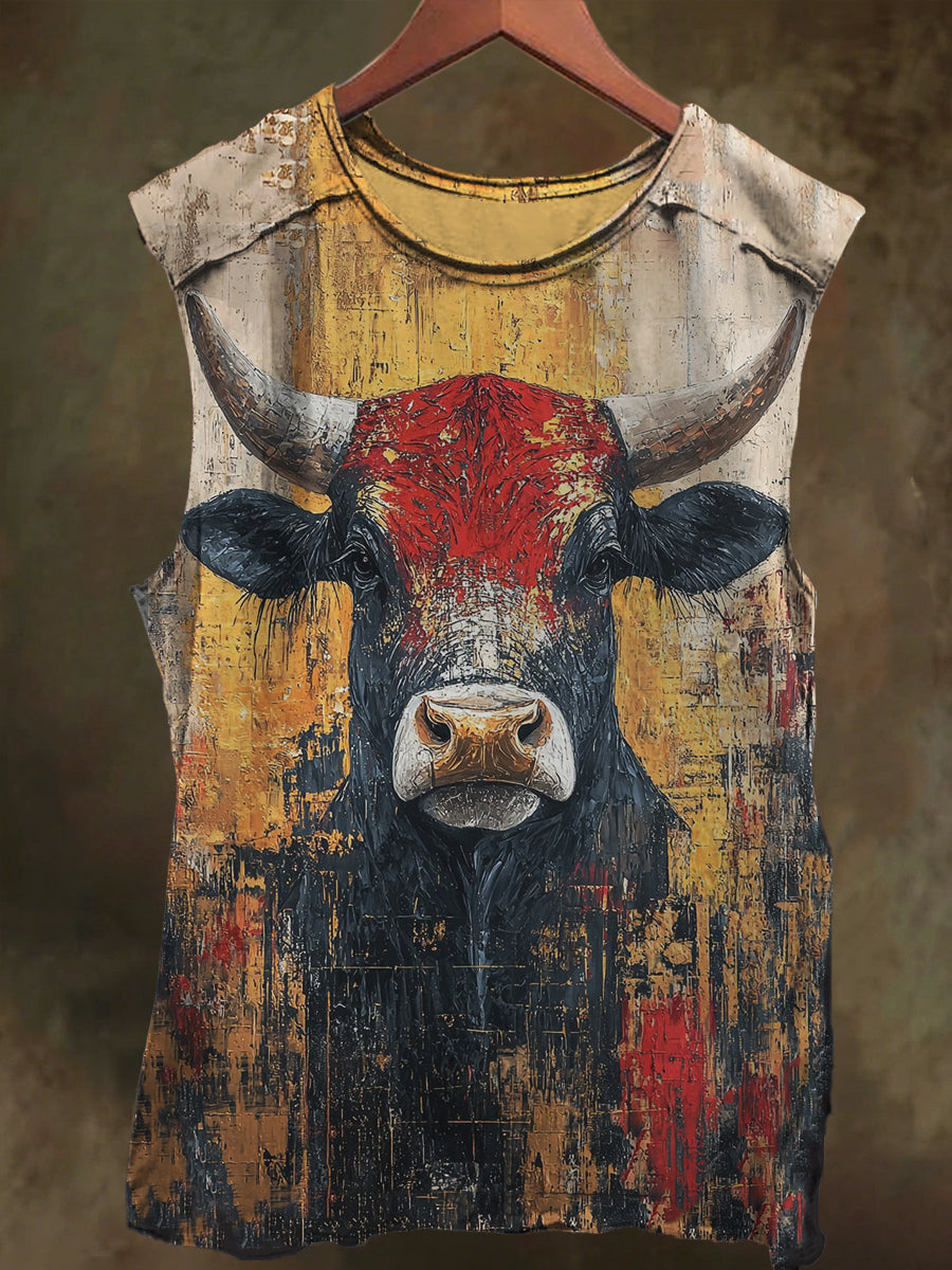 Sunny Highland Cow Print Casual Cotton Tank Top