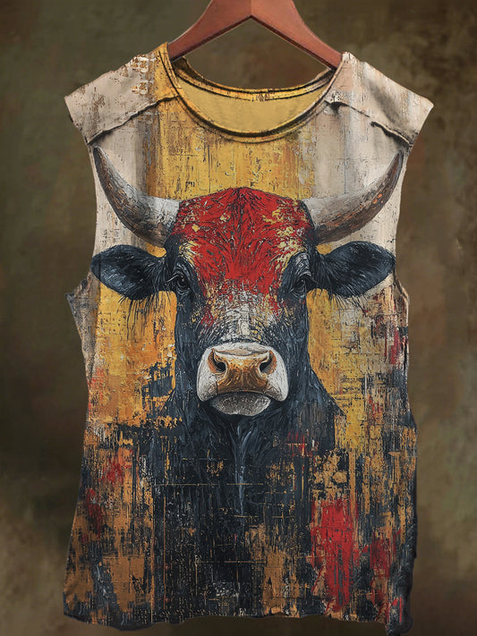 Sunny Highland Cow Print Casual Cotton Tank Top