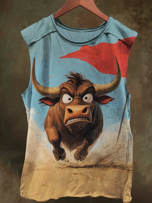 Running Highland Cow Print Casual Cotton Tank Top