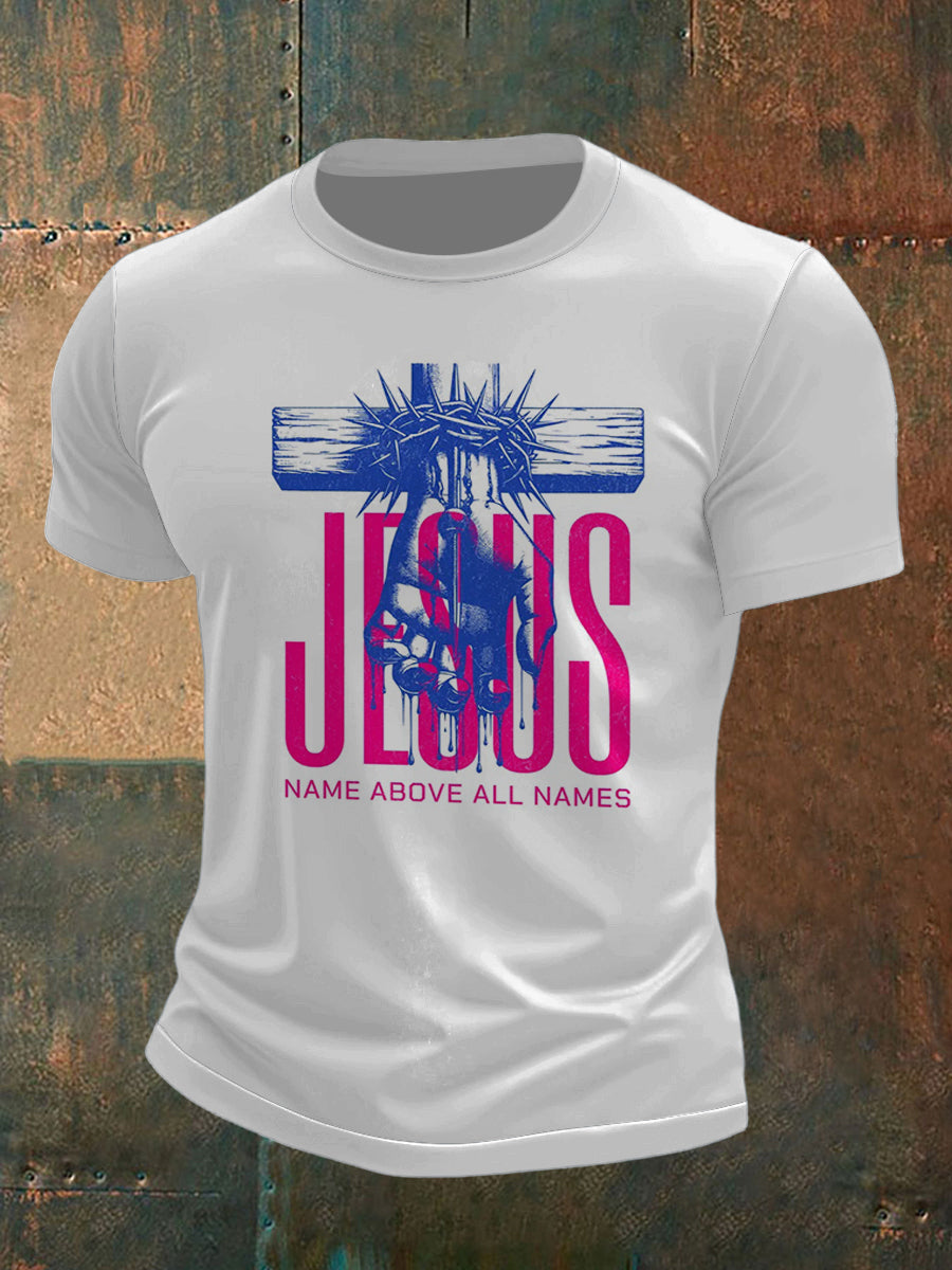 Men's Thorn Cross and Palm Print Short Sleeve T-Shirt