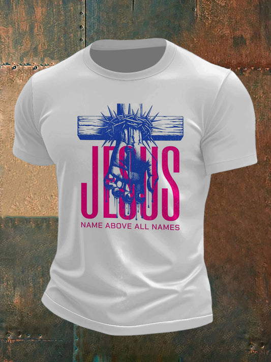 Men's Thorn Cross and Palm Print Short Sleeve T-Shirt