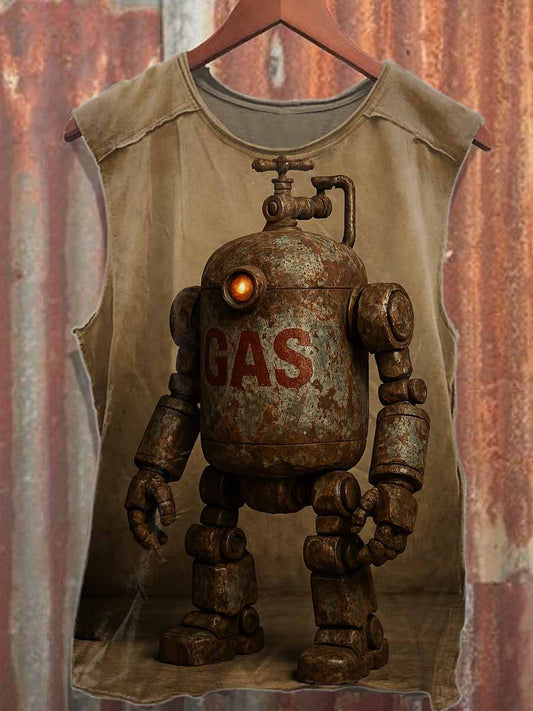 Retro Robot Pattern Loose Cotton Tank Top